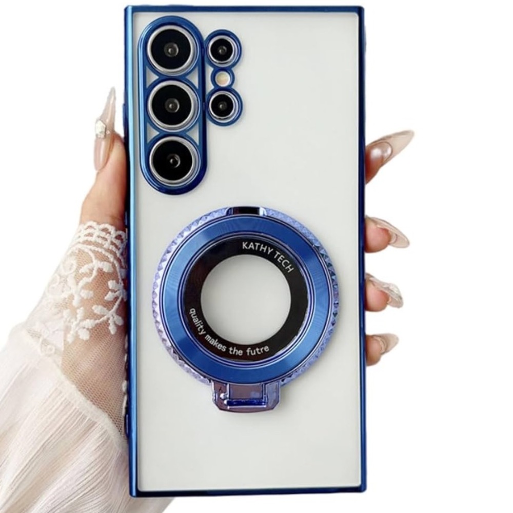 S23 Ultra Luxury Plating Ring Holder Magnetic Bracket Cover,Blue new
